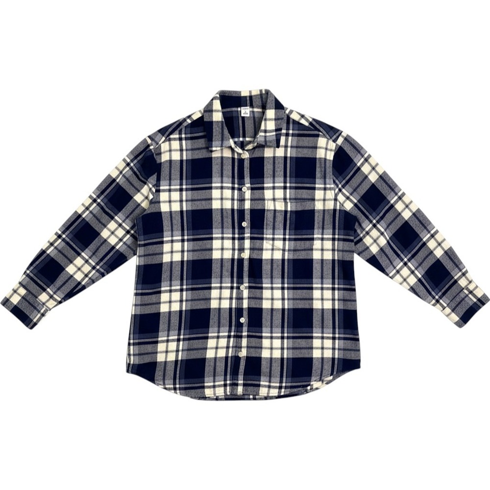 Old Navy Womens Flannel Button Down Shirt Navy Blue White Plaid Size M
